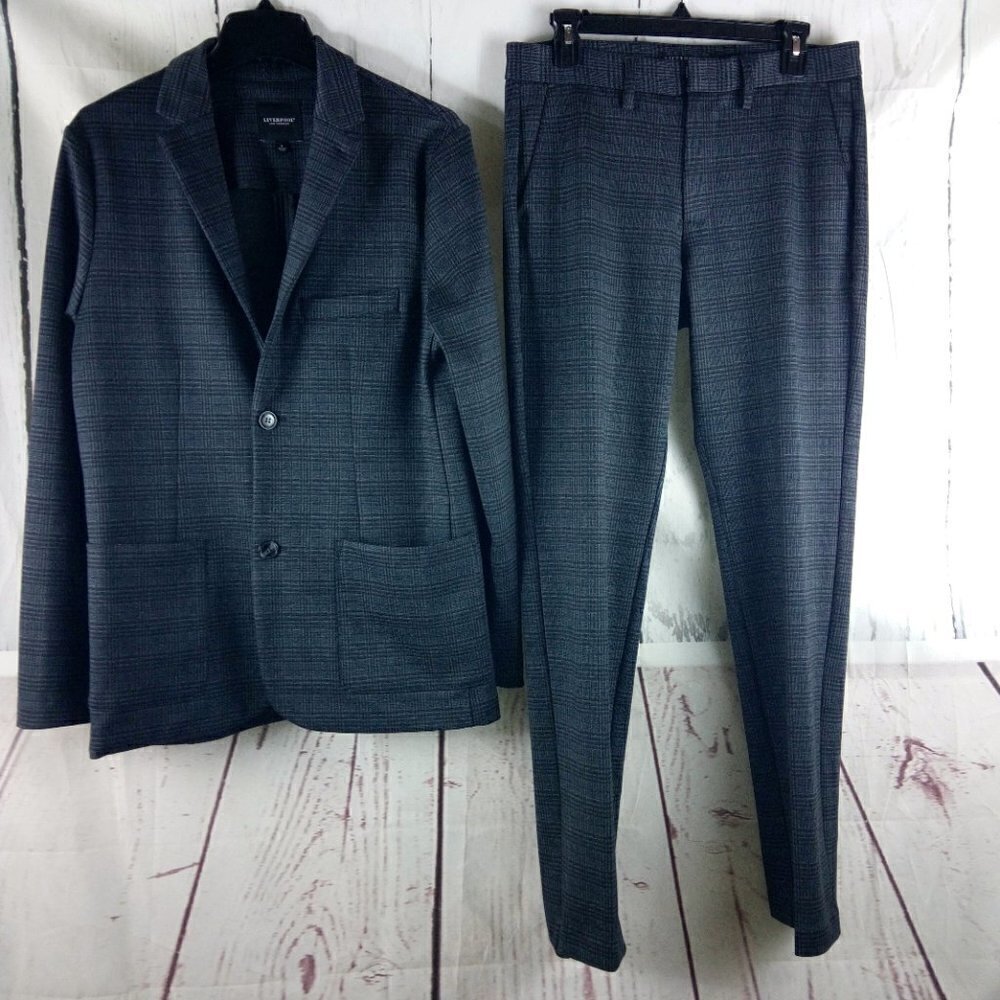Liverpool Los Angeles Womens Size S Charcoal Plaid/Check 2pc Suit 32x32 FF